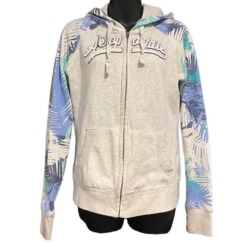 Aéropostale Tropical Print Zip-Up Hoodie Sweatshirt Junior’s Medium